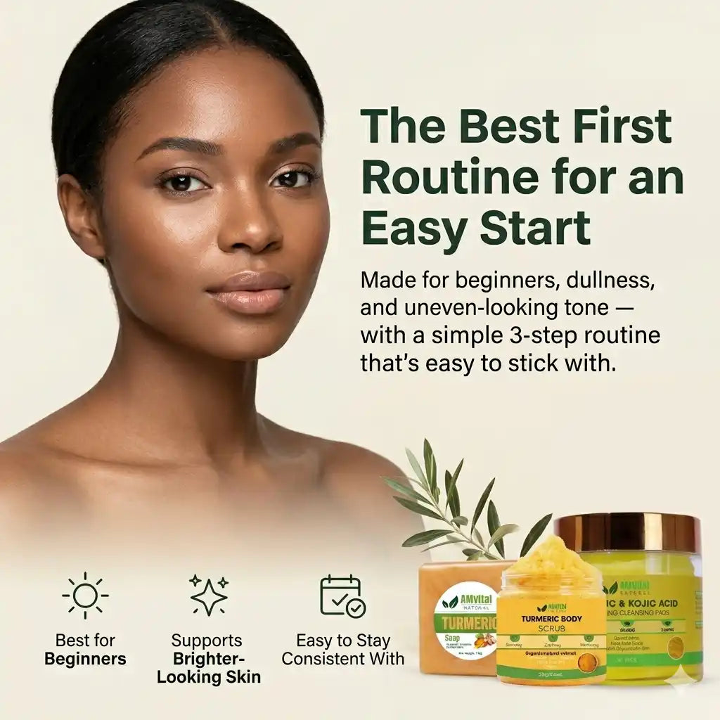 A promotional skincare ad showing a woman's face and shoulders on the left, with large marketing text on the right and two cosmetic jars at the bottom right. The jars appear to be the product being sold, but the image is heavily ad-like and includes a person, so subject_type is Lifestyle rather than Product/Packaging.