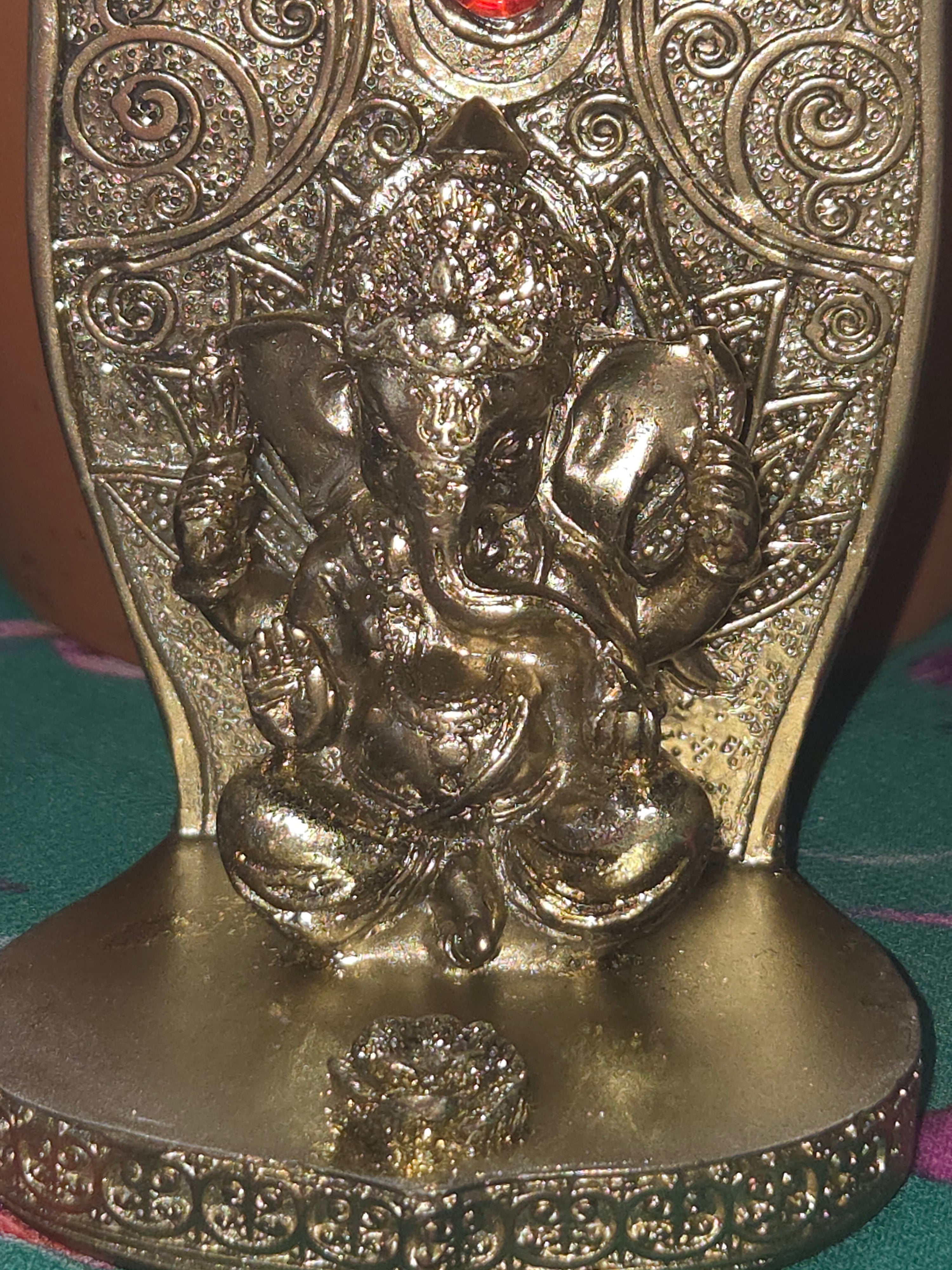 Ganesha Chakra Hand Incense Holder (5”) | Golden Hamsa with 7 Chakra Stones