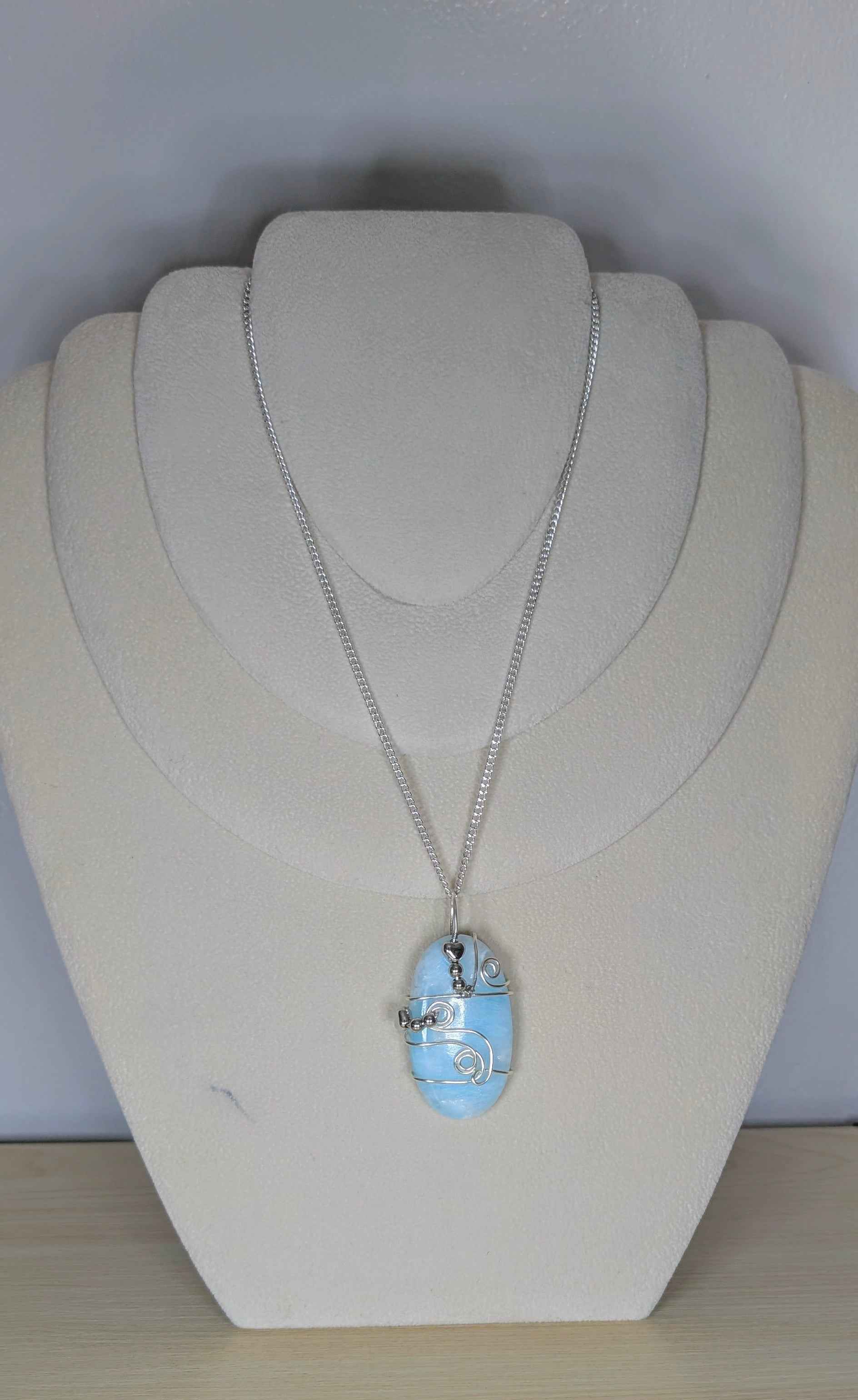 Plated Blue Aragonite Heart Flow Pendant Necklace