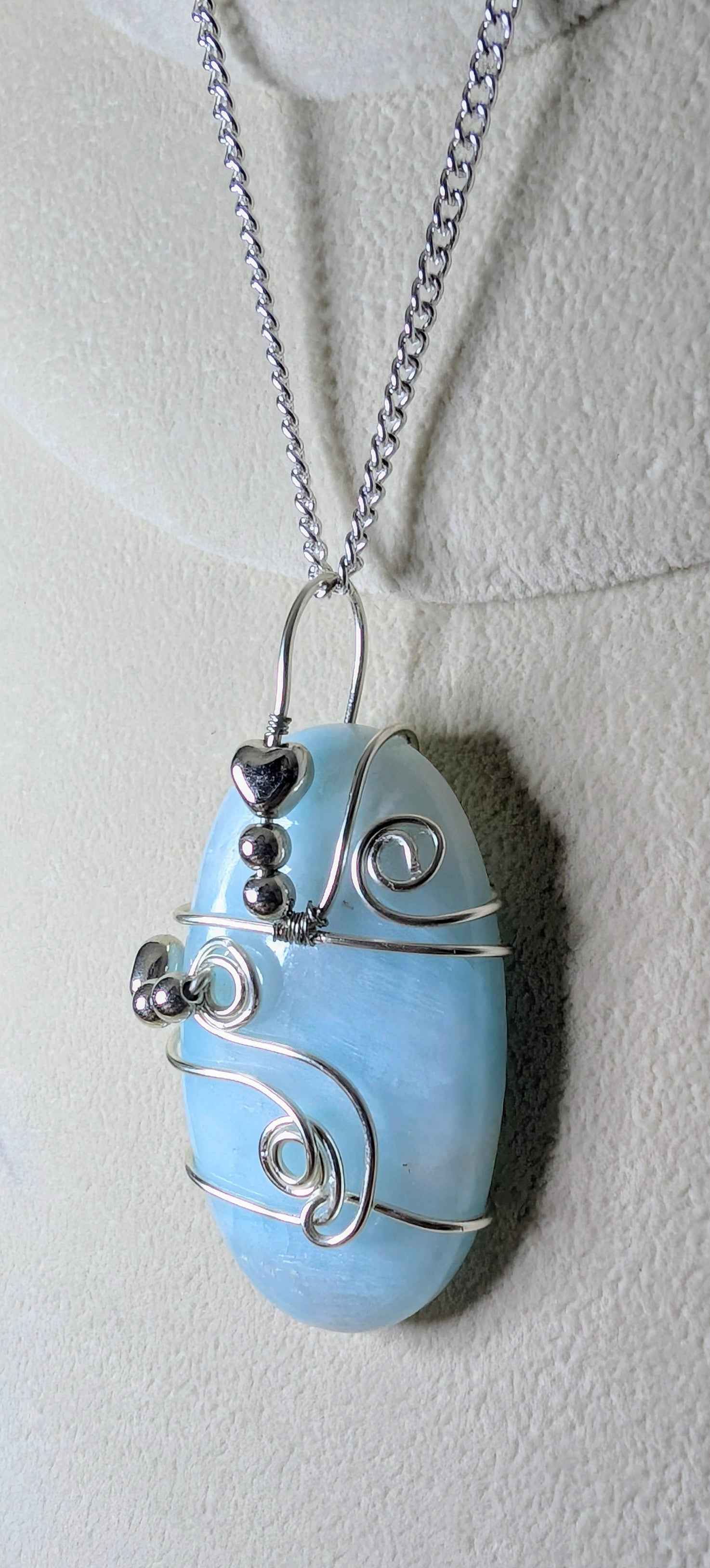 Plated Blue Aragonite Heart Flow Pendant Necklace