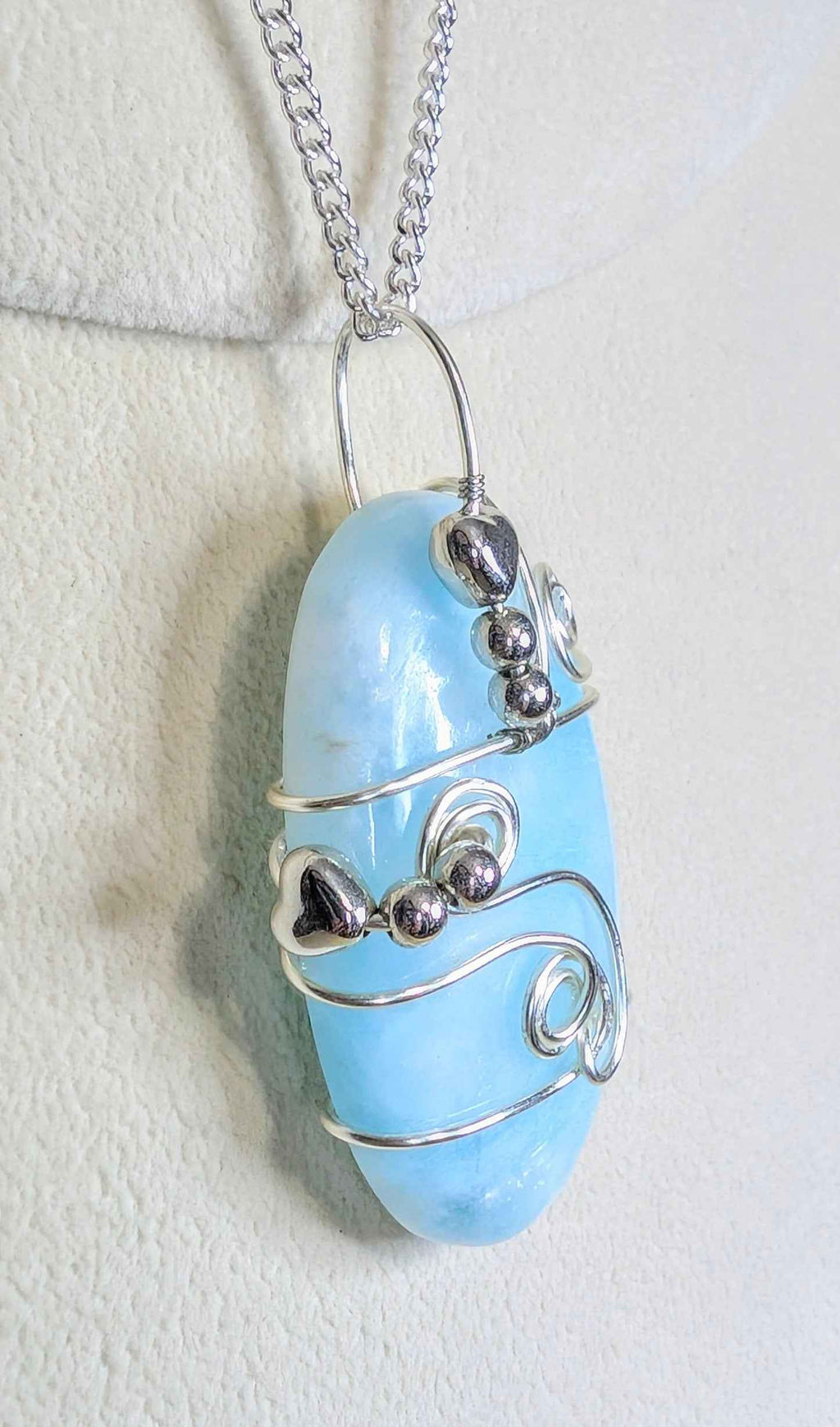 Plated Blue Aragonite Heart Flow Pendant Necklace