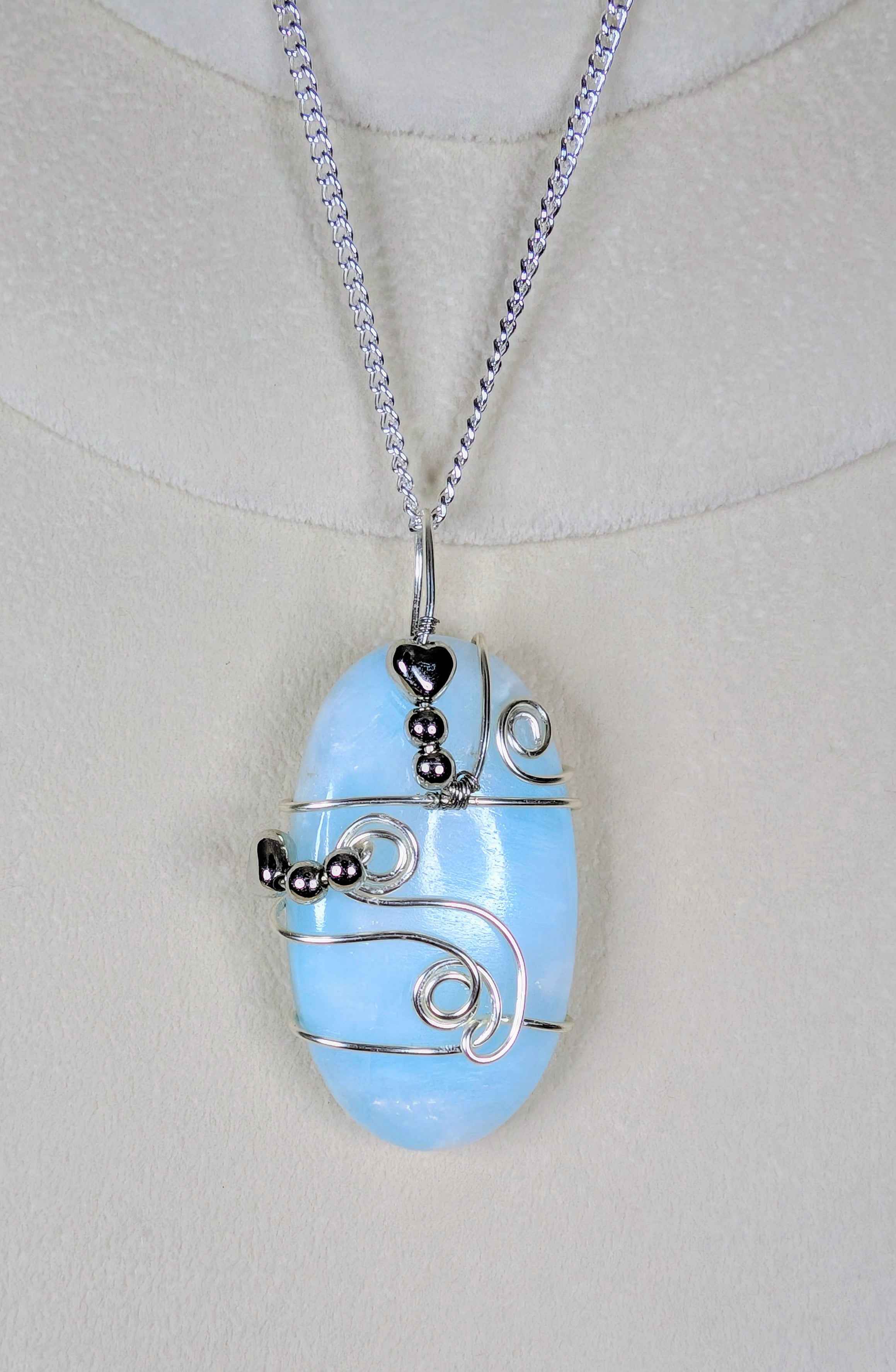 Plated Blue Aragonite Heart Flow Pendant Necklace