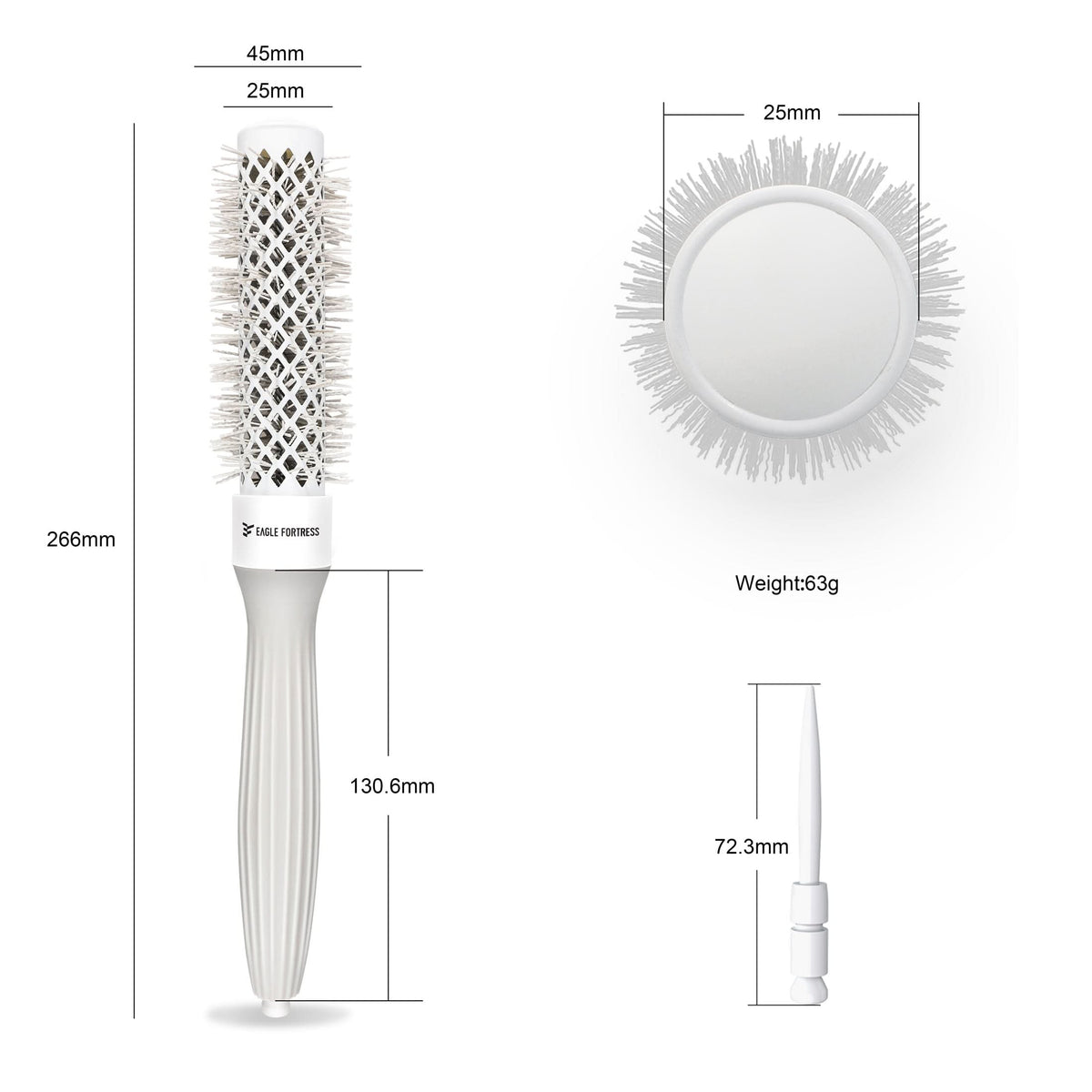 Eagle Fortress XL Ceramic + Ionic Round Hair Brush 0.98 in - Grey