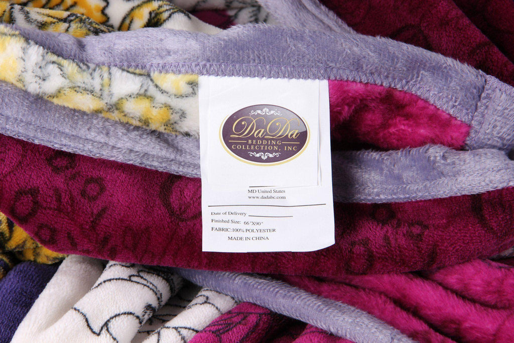 DaDa Bedding Botanical Floral Striped Carnations Mink Flannel Fleece Throw Blanket (XY9829)