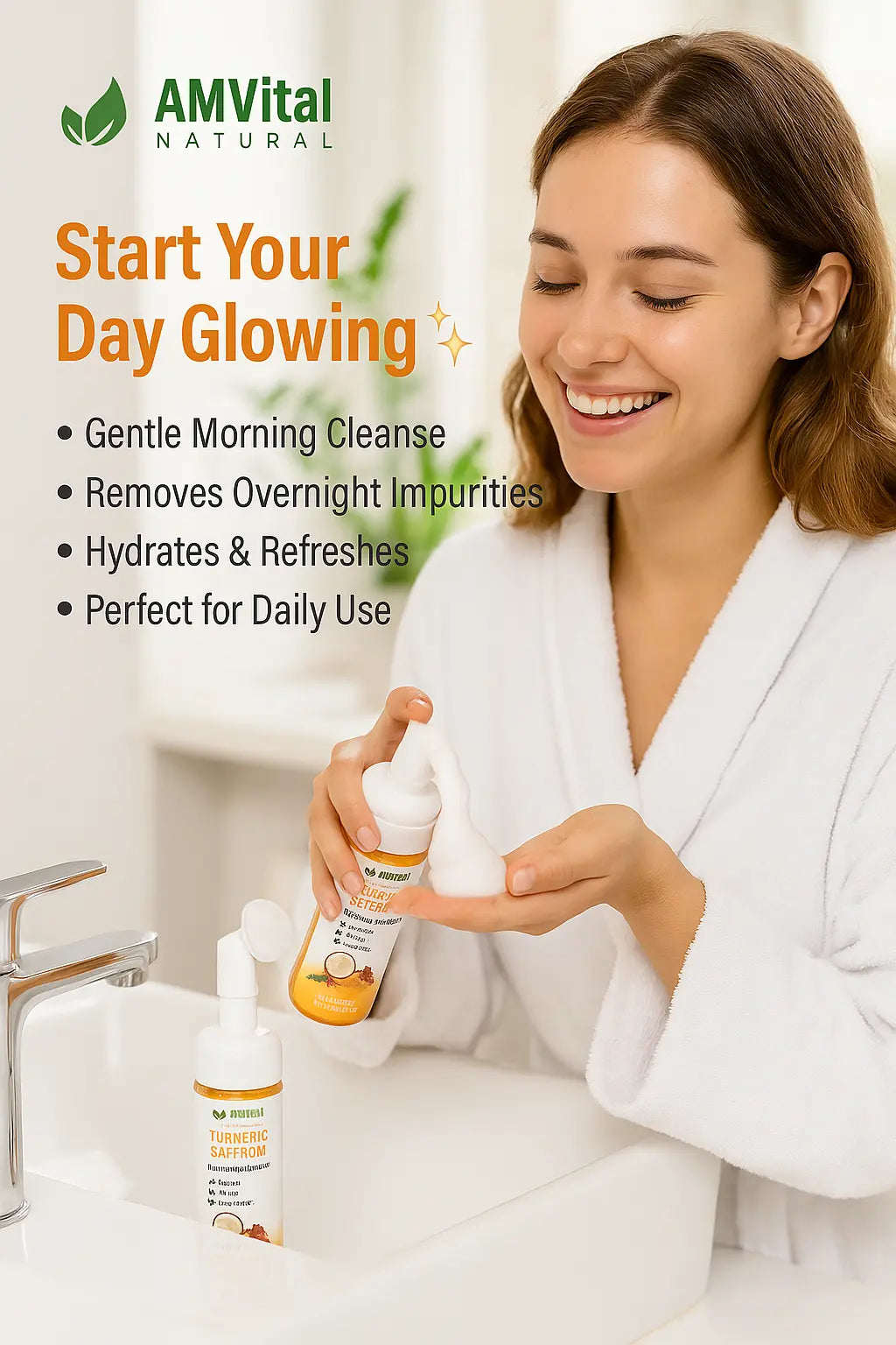 AMVital Turmeric Saffron Foaming Face Wash with Cleansing Brush