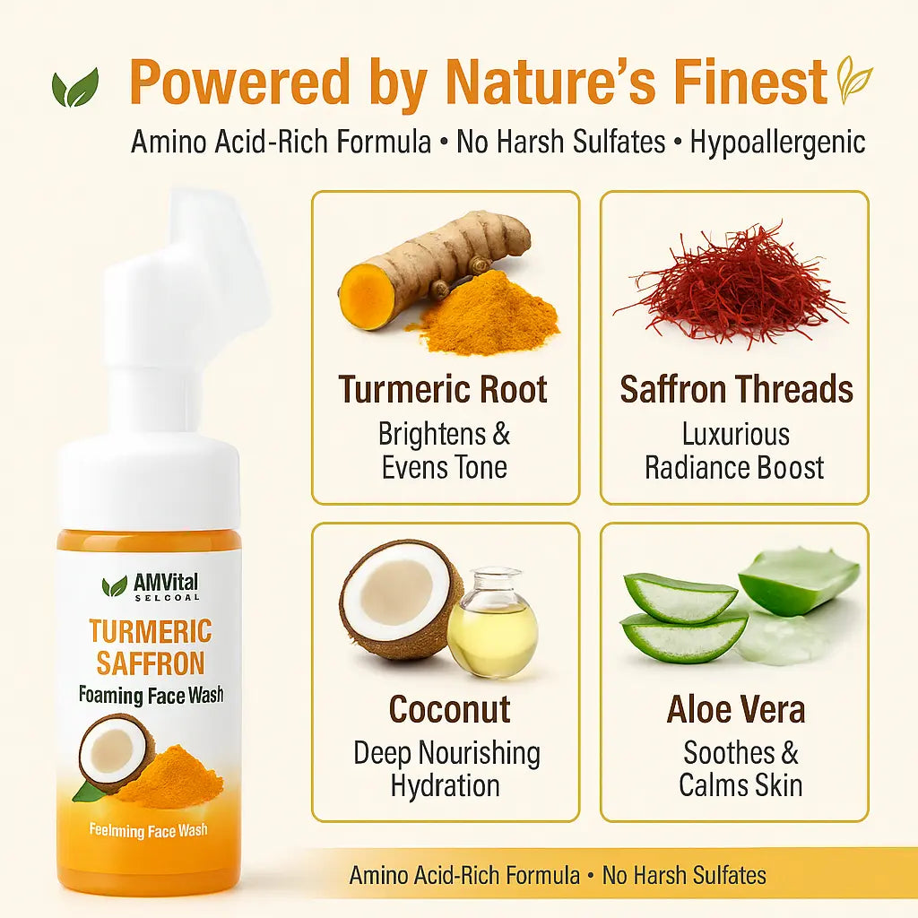 AMVital Turmeric Saffron Foaming Face Wash with Cleansing Brush