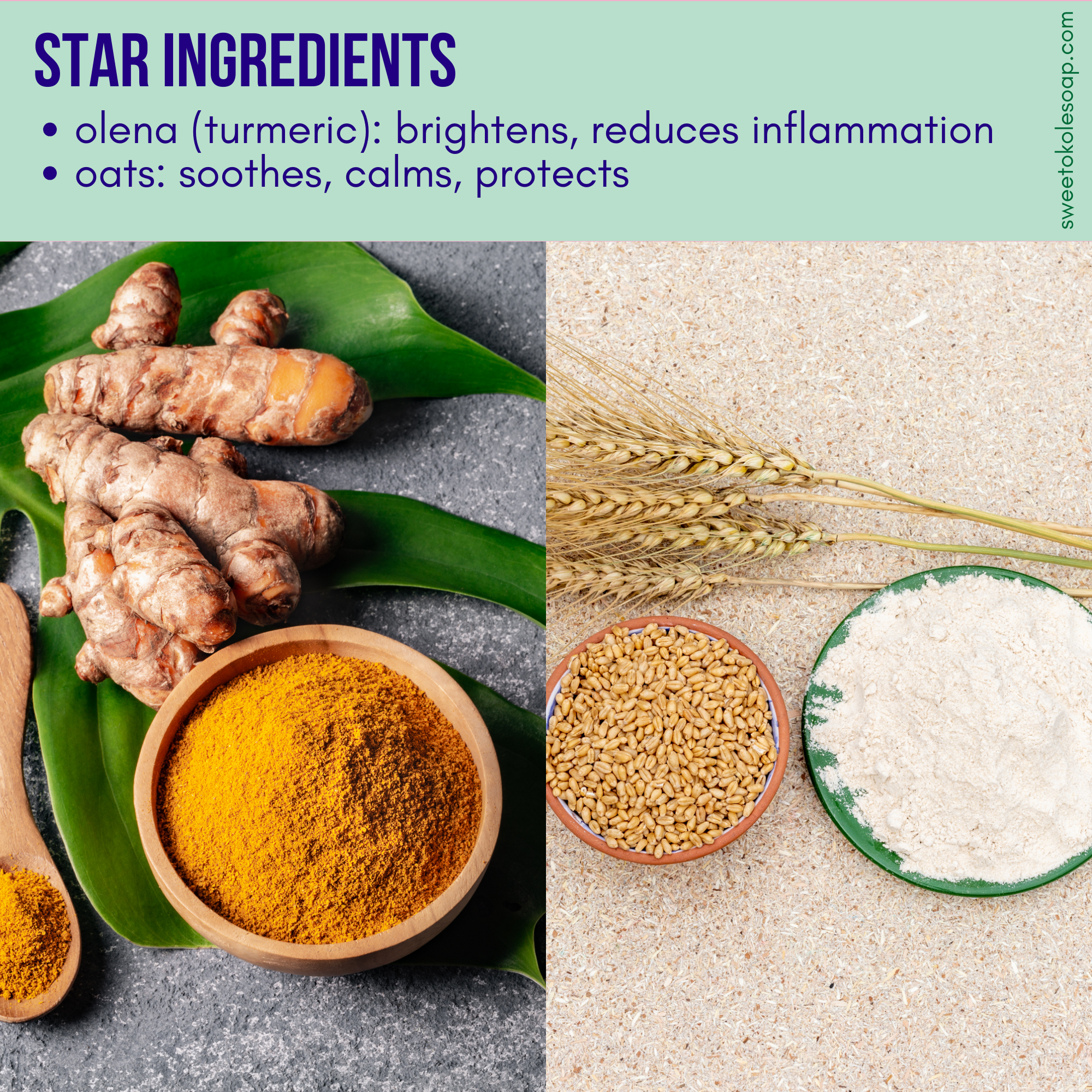 Turmeric Sensitive Skin Soap, Gentle Complexion Bar with Oats & Olena