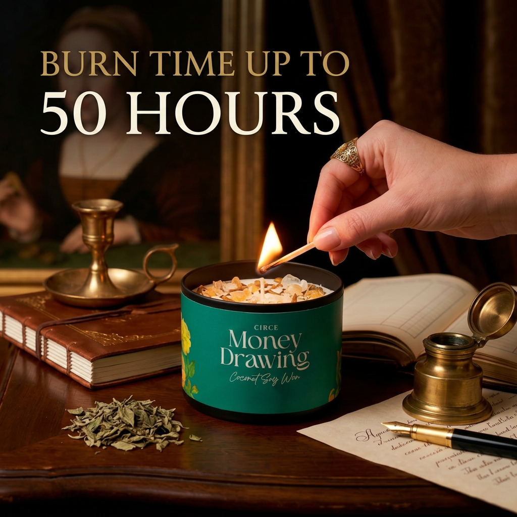 Money Drawing Prosperity Candle 8 oz – 50-Hour Burn Abundance, Wealth & Success Manifestation Ritual Candle by Circe Boutique