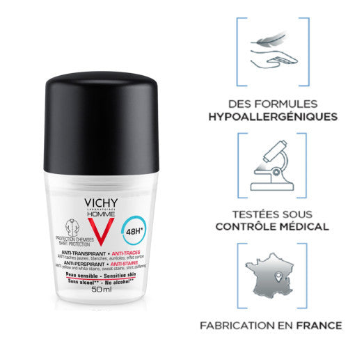 Vichy Homme 48H Anti-Trace Roll-On Deodorant Set of 2