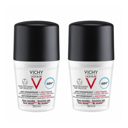 Vichy Homme 48H Anti-Trace Roll-On Deodorant Set of 2