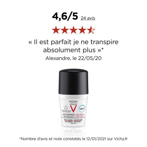Vichy Homme 48H Anti-Trace Roll-On Deodorant Set of 2