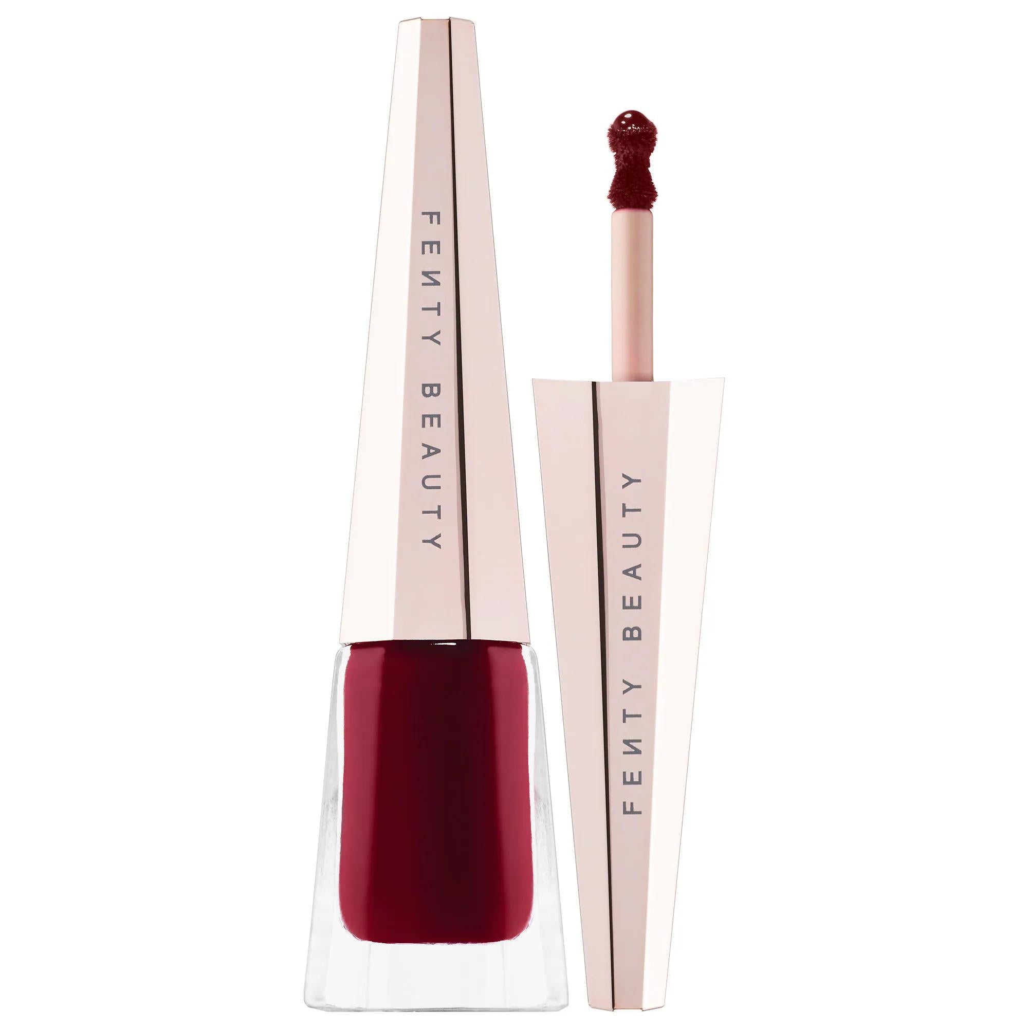 Fenty Beauty Stunna Lip Paint liquid lipstick in deep berry red with precision doe-foot applicator and soft matte finish on a white background.