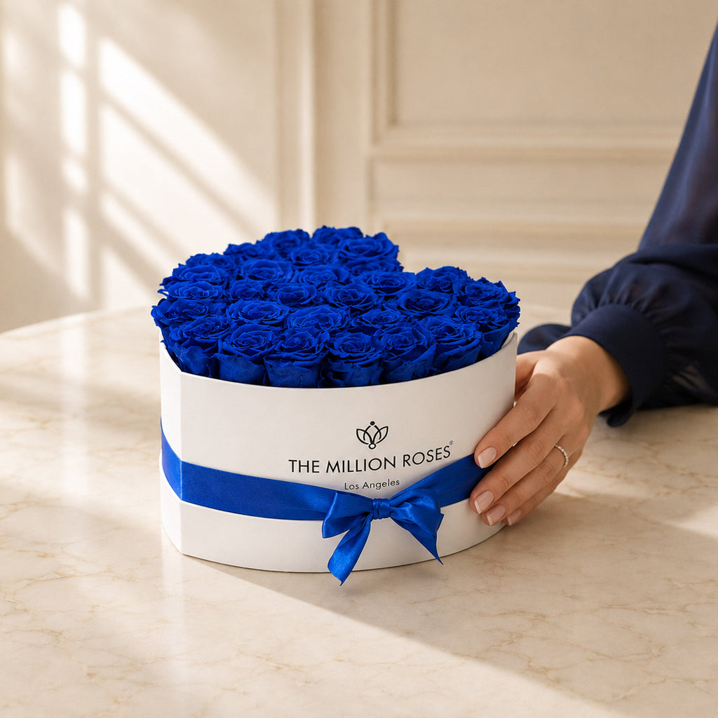 Heart White Box | Royal Blue Roses
