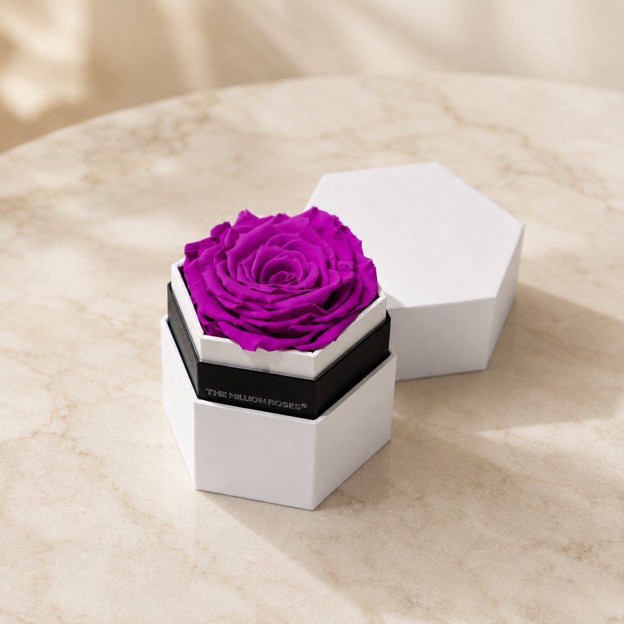 One in a Million™ White Hexagon Box | Bright Purple Rose