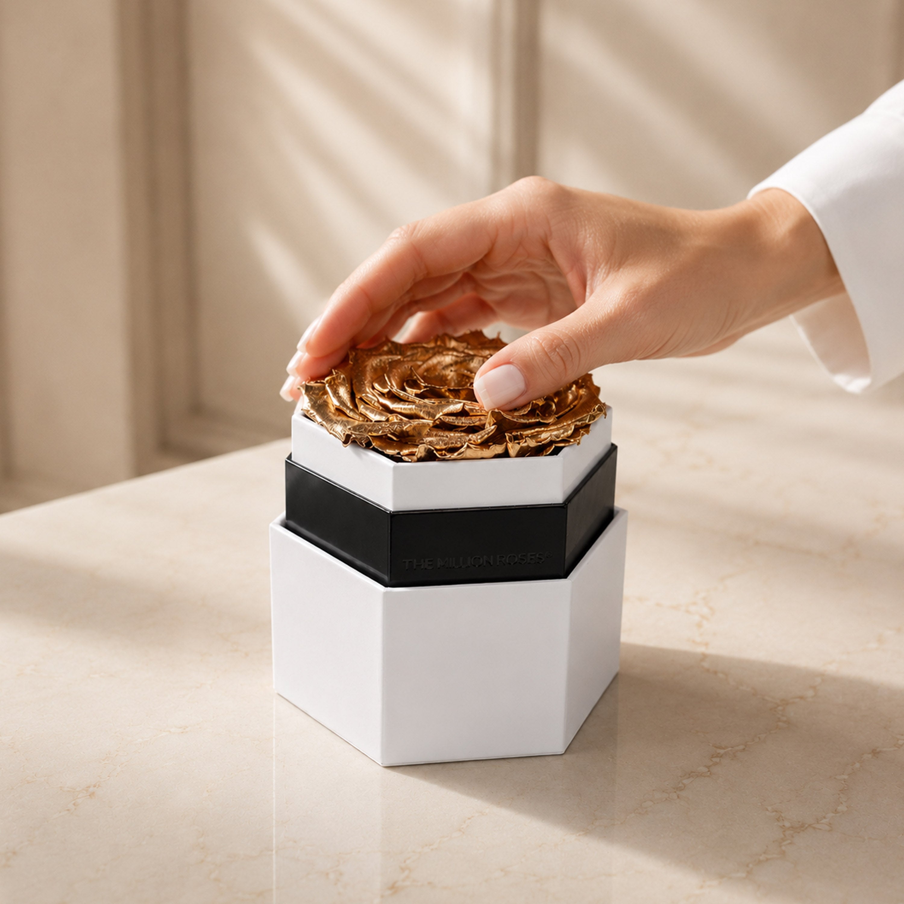 One in a Million™ White Hexagon Box | Gold Rose