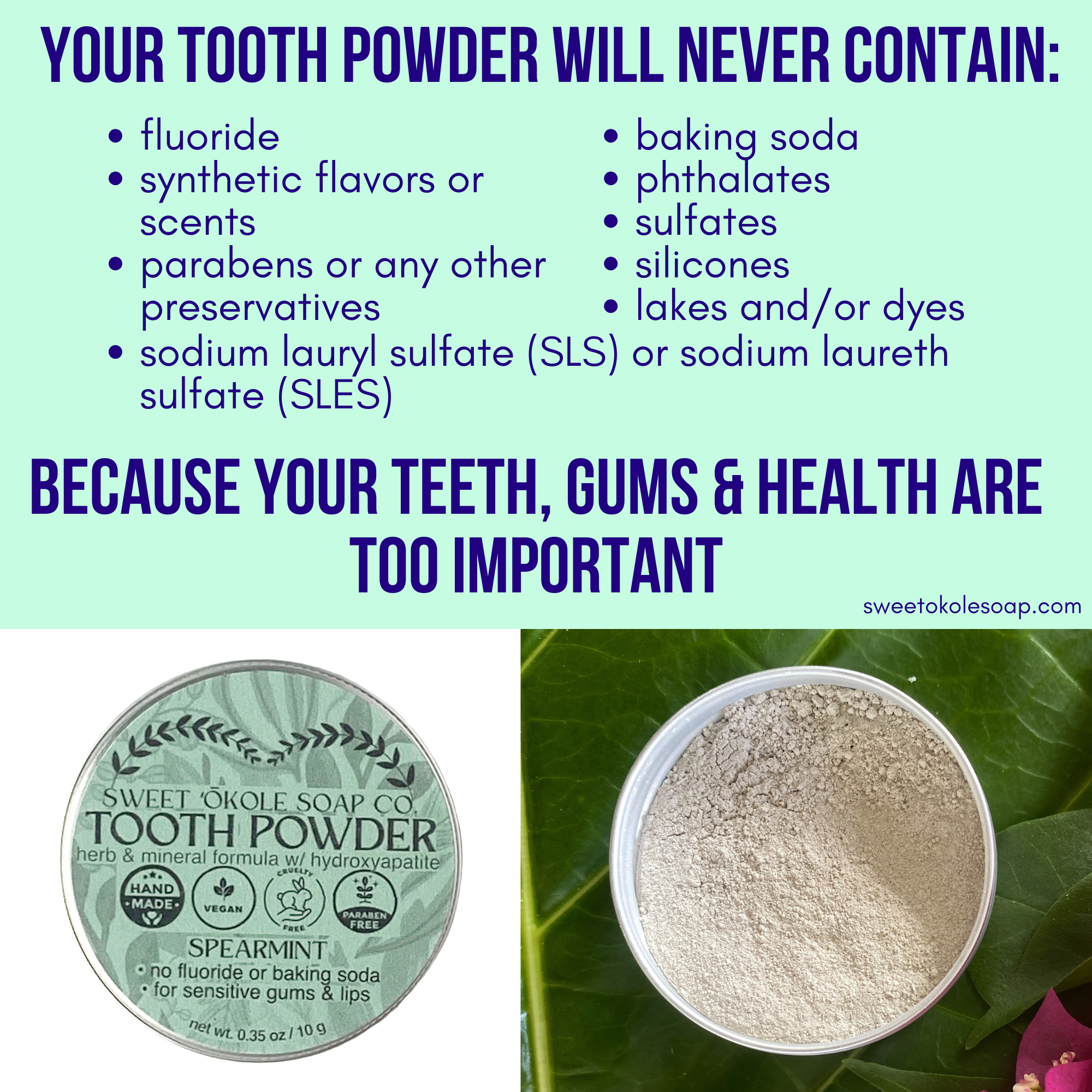 Spearmint Tooth Powder with Noni & 5% Hydroxyapatite