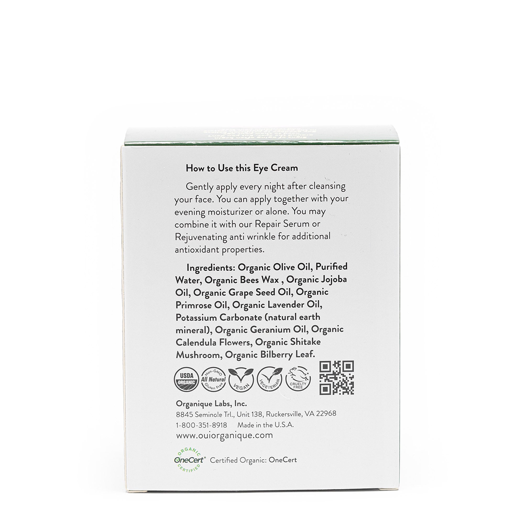 OUI ORGANIQUE Dark circle fine line botanical eye cream made in USA