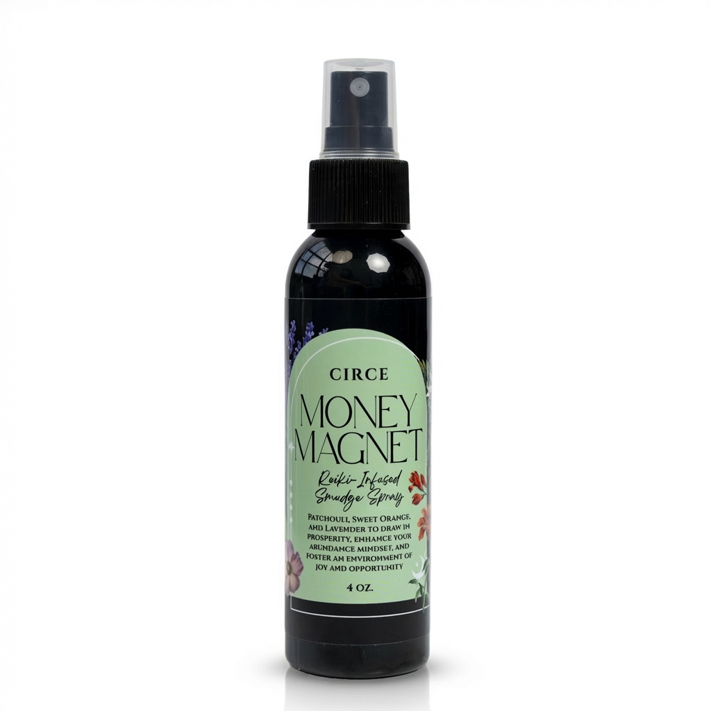Circe Money Magnet Reiki-Infused Smudge Spray with Patchouli, Sweet Orange & Myrrh – 4 oz Prosperity Ritual Mist for Abundance & Positive Energy